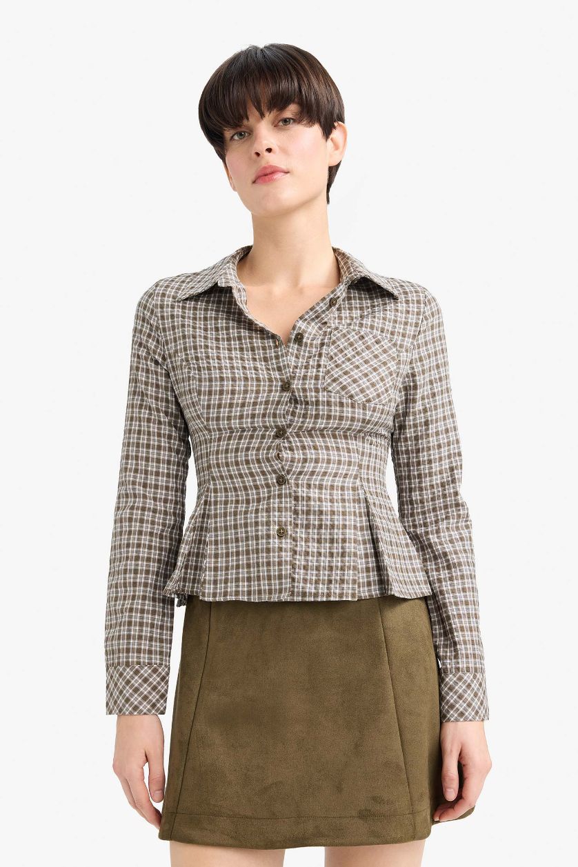 Woman Khaki A Cut Suede Normal Waist Knitted Skirt