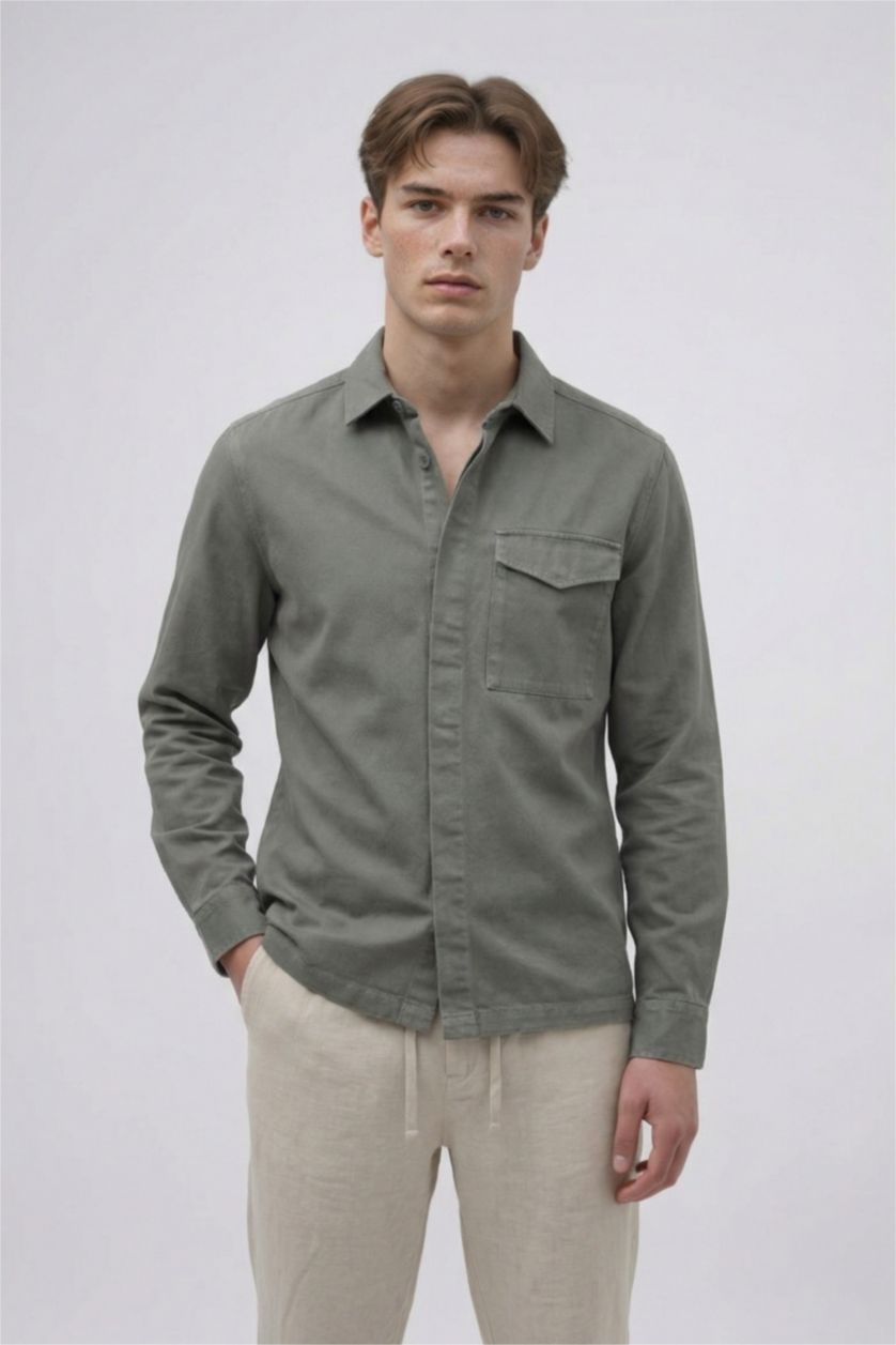 Мужчины Антрацит Куртка-рубашка из твила Boxy Fit с воротником поло