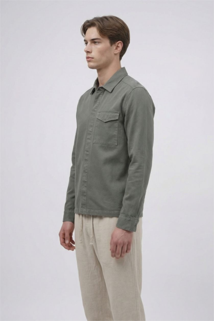 Мужчины Антрацит Куртка-рубашка из твила Boxy Fit с воротником поло