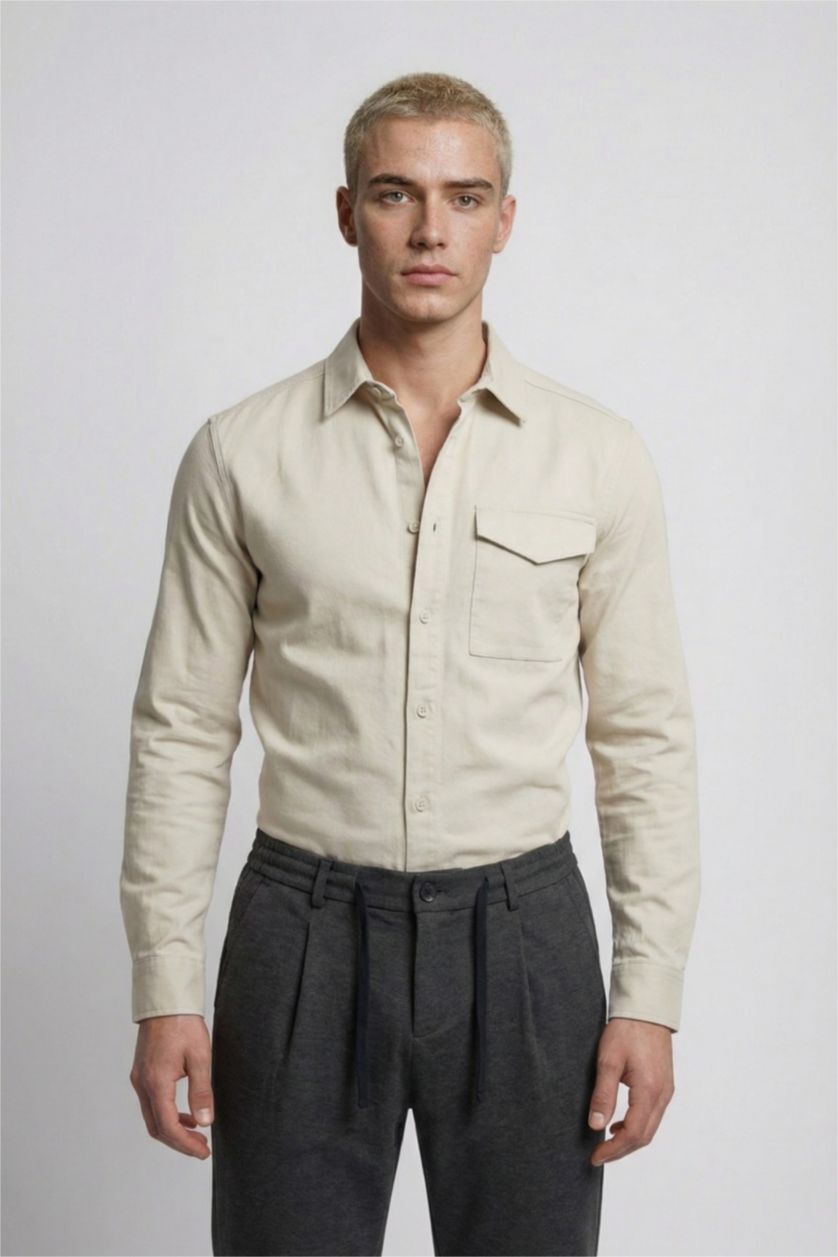 MAN Stone Boxy Fit Polo Collar Twill Shirt Jacket