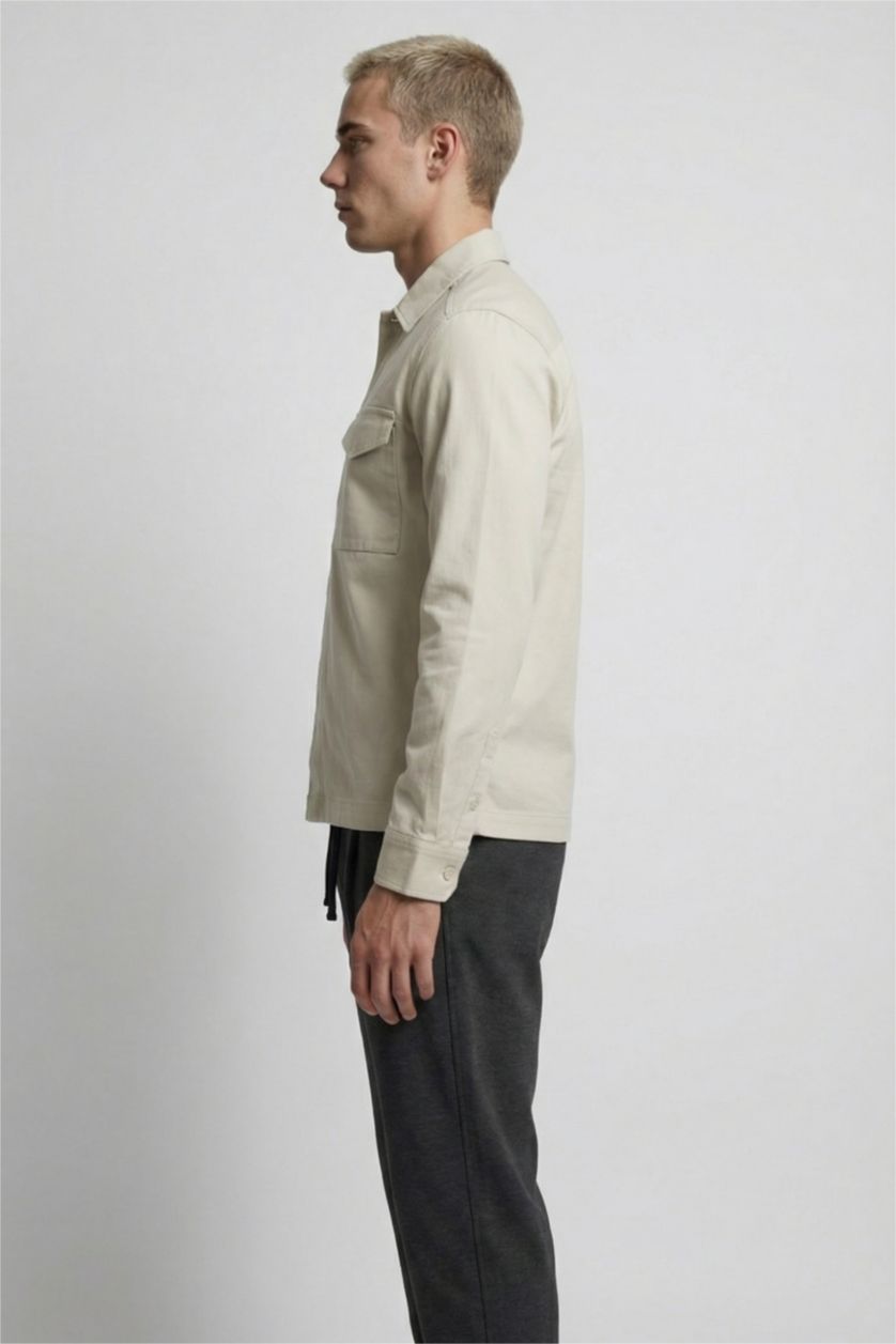 MAN Stone Boxy Fit Polo Collar Twill Shirt Jacket
