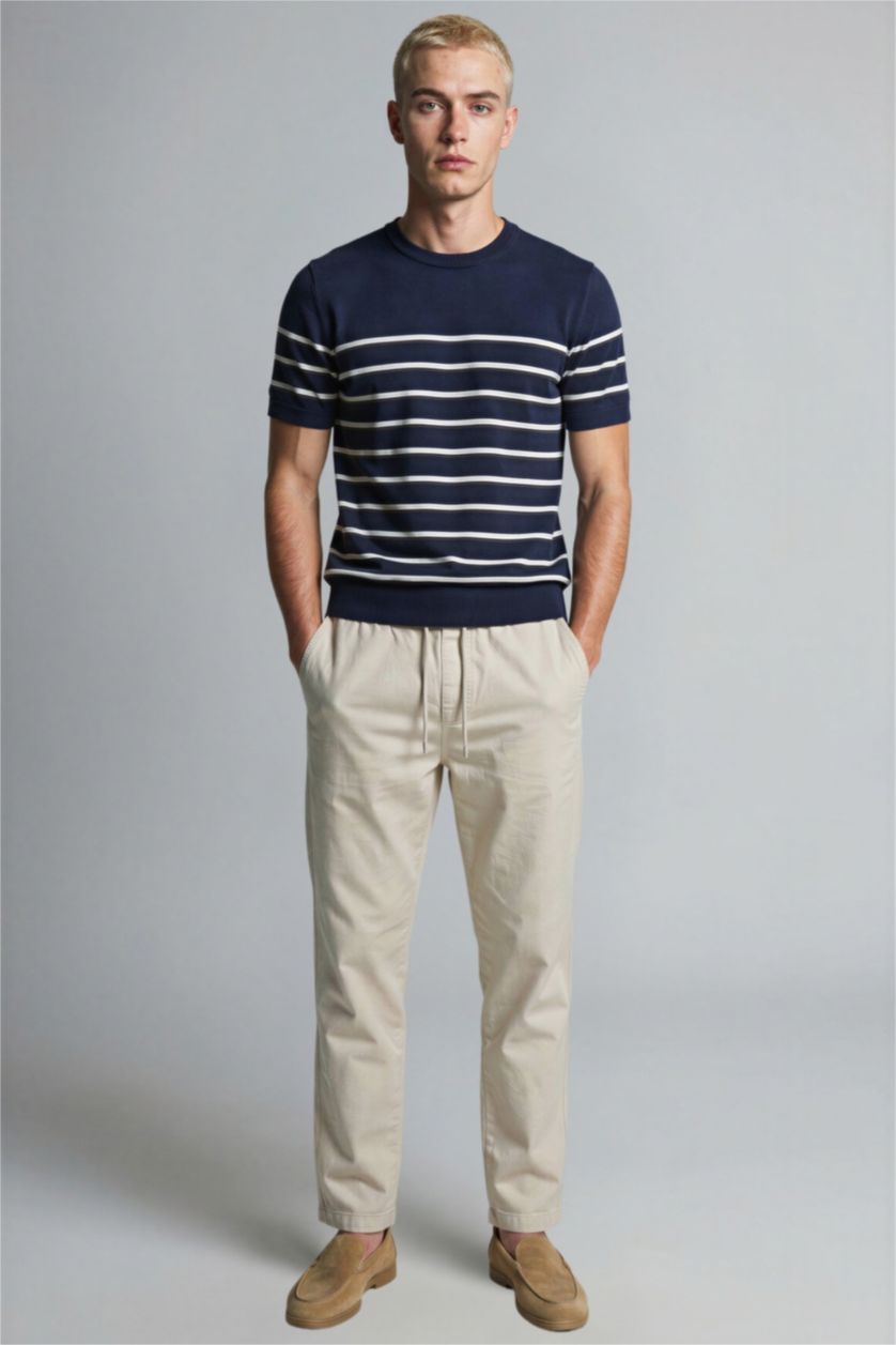 رجالي اللون الحجري بنطلون قطن باجي فيت