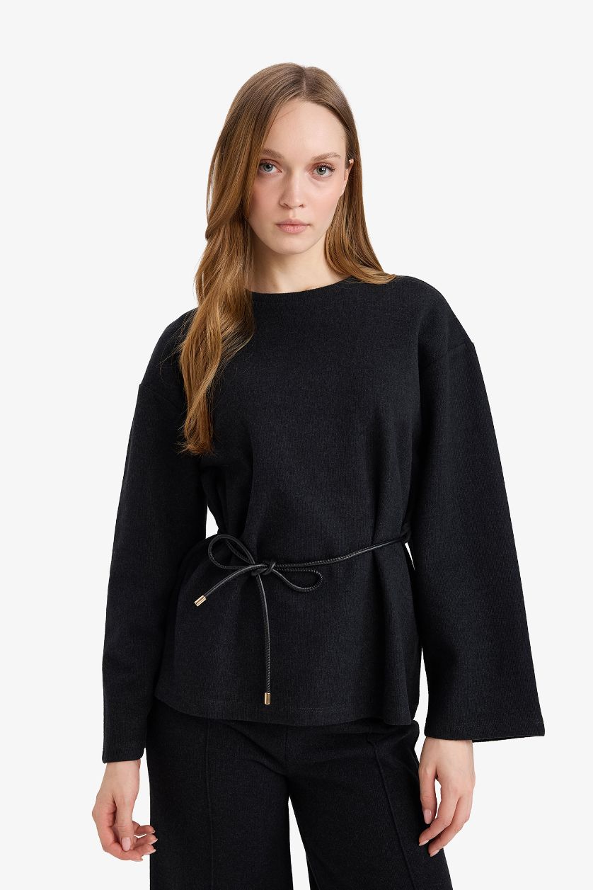 Kadın Antrasit Melanj Regular Fit Tişört