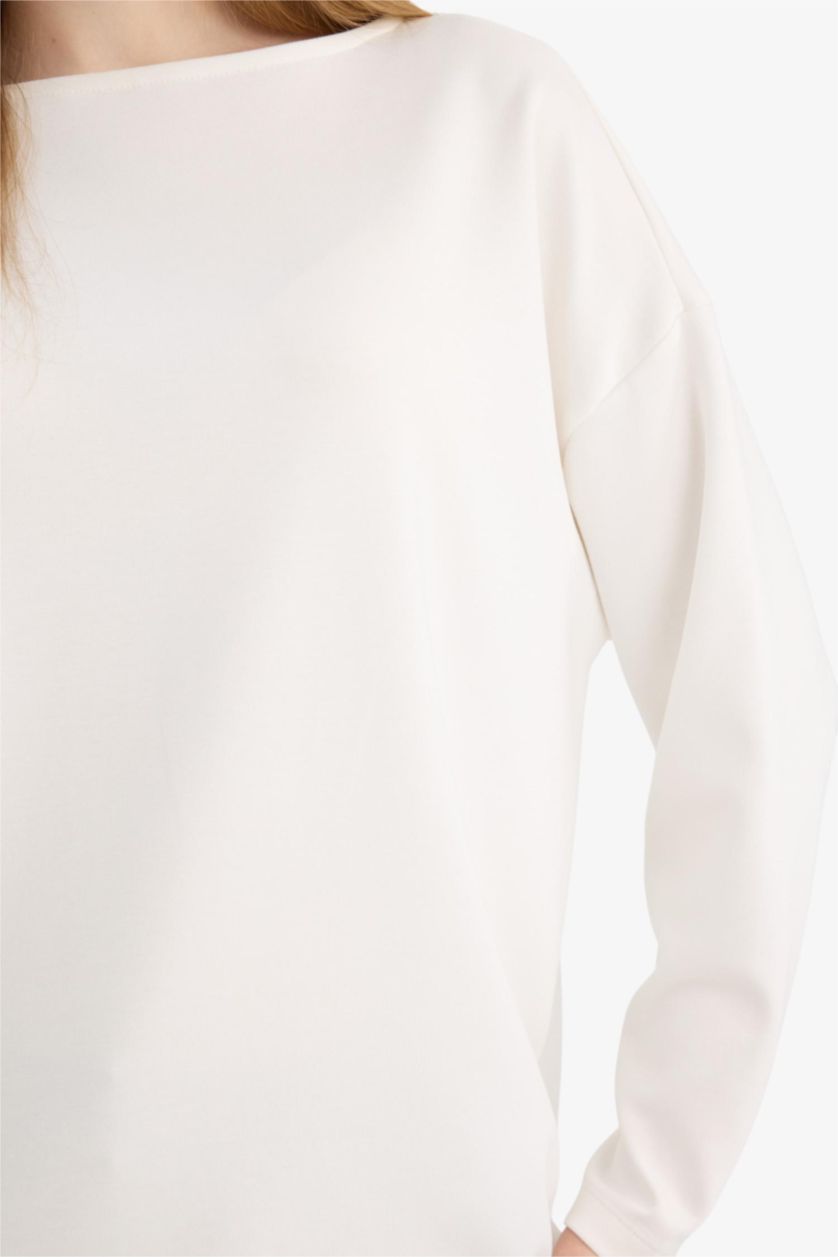 Woman Ecru تيشيرت ردن طويل وياخة مستديرة