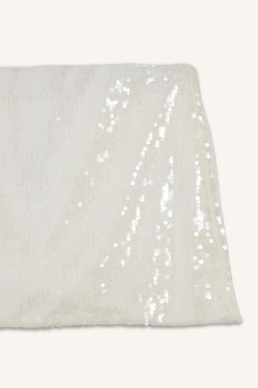 WOMAN White Regular Waist Sequined Mini Skirt