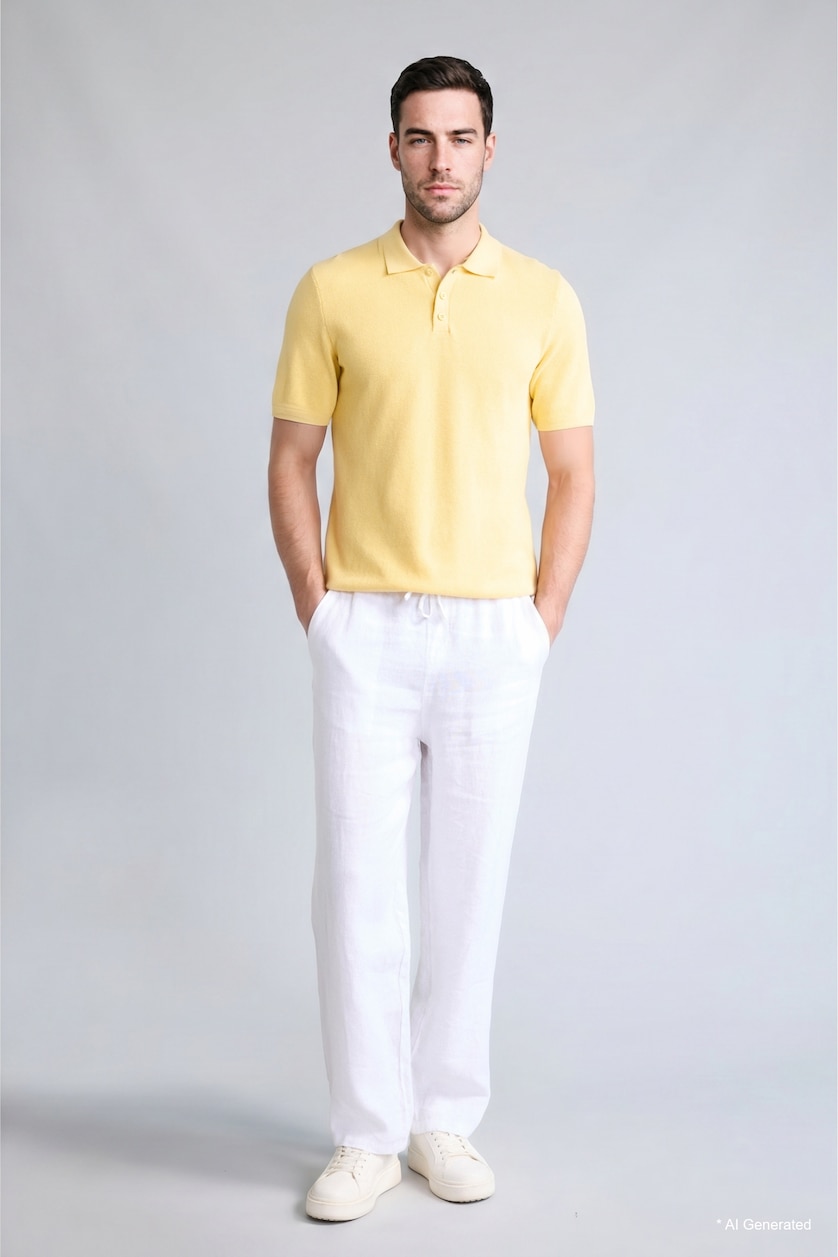 MAN Yellow Standard Fit Short Sleeve Knit Polo T-Shirt