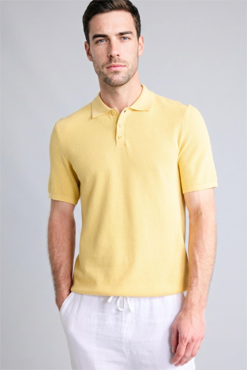 Man Yellow Standard Fit Short Sleeve Polo T-Shirt