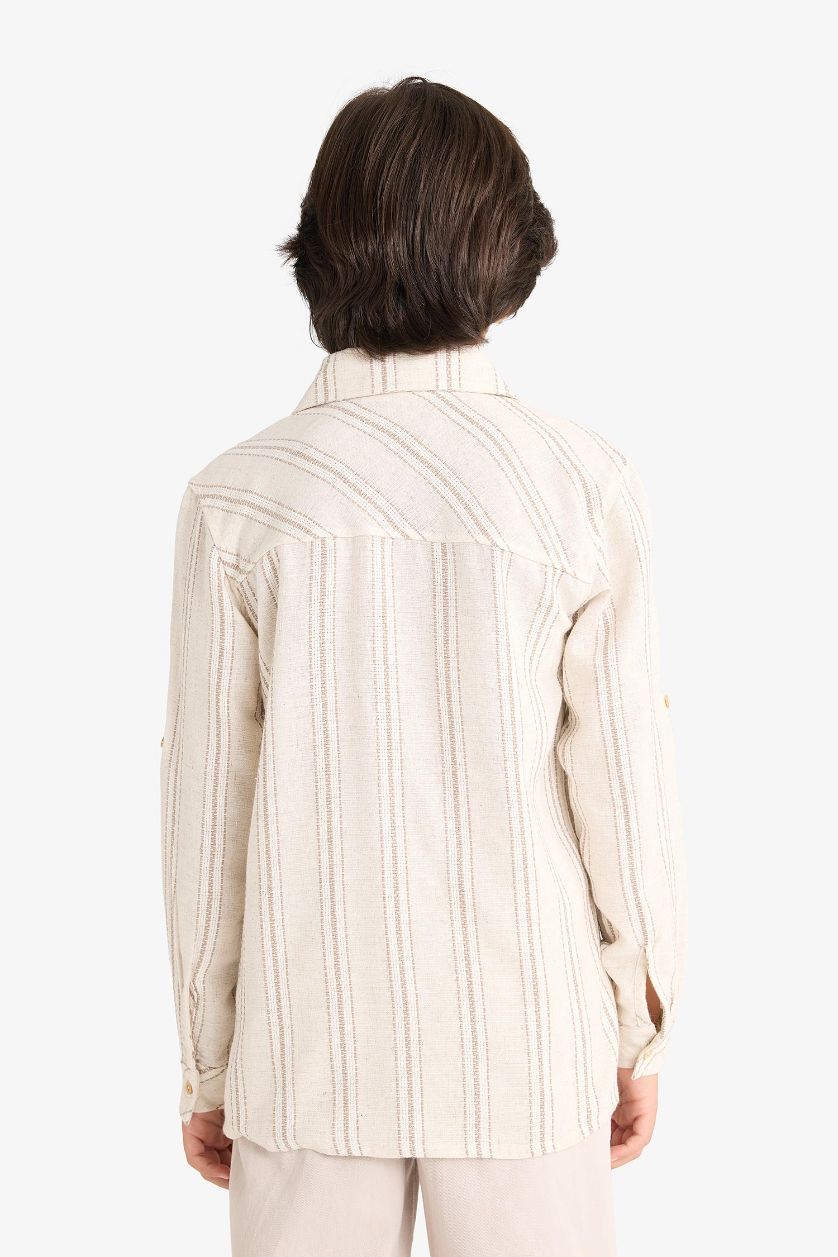 أولاد اللون الحجري قميص مخطط ولادي ردن طويل قصة عادية بياخة بولو