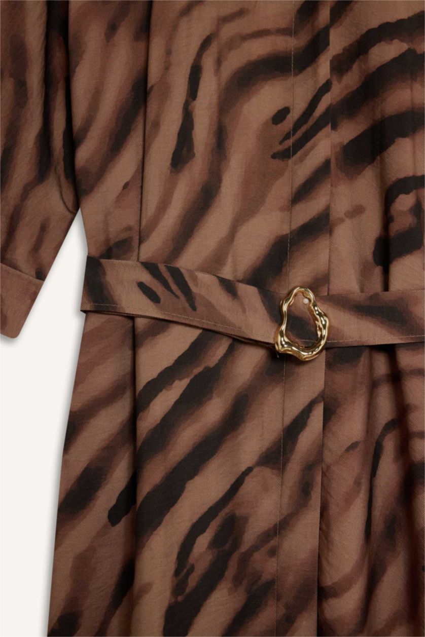 نساء بني فستان ردن طويل بياخة قميص