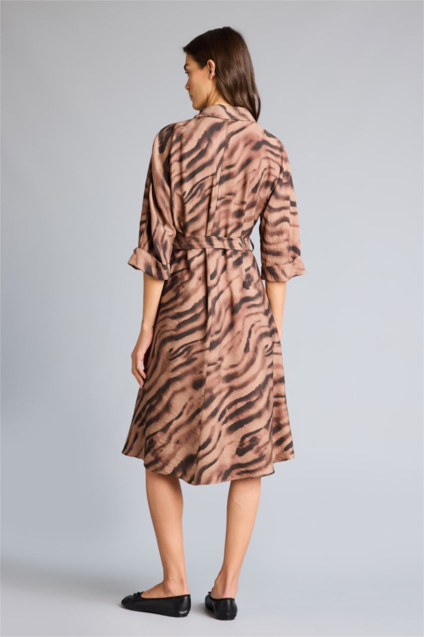 حريمي بني فستان نص كم بياقة قميص