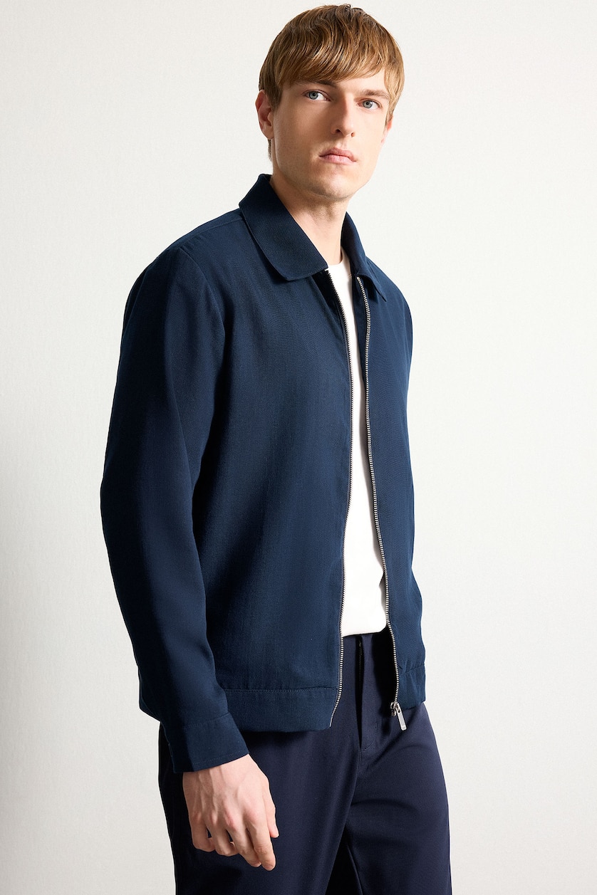 Men NAVY Regular Fit Half Lining Zip-Up Jacket