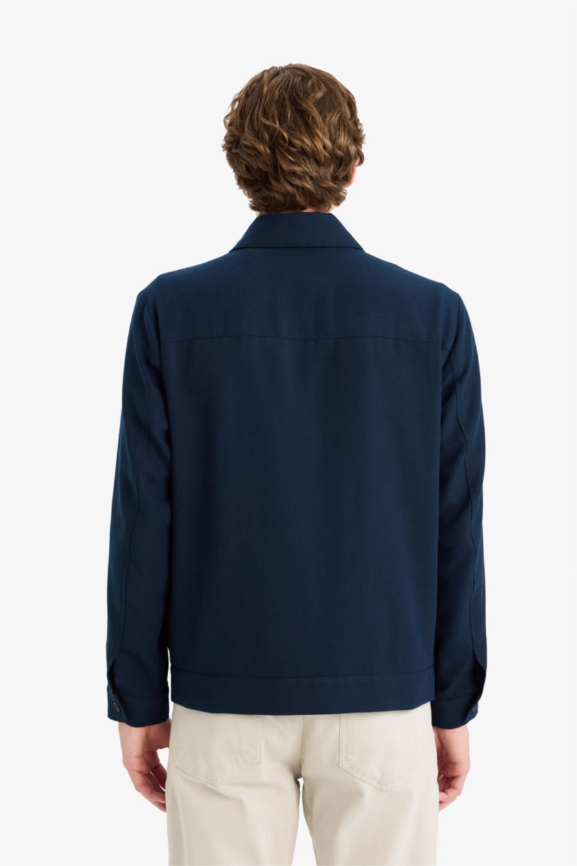 رجالي كحلي جاكيت قصة عادية بياقة قميص ونص بطانة