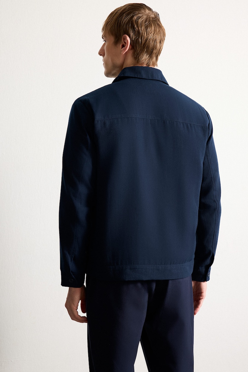 Men NAVY Regular Fit Half Lining Zip-Up Jacket
