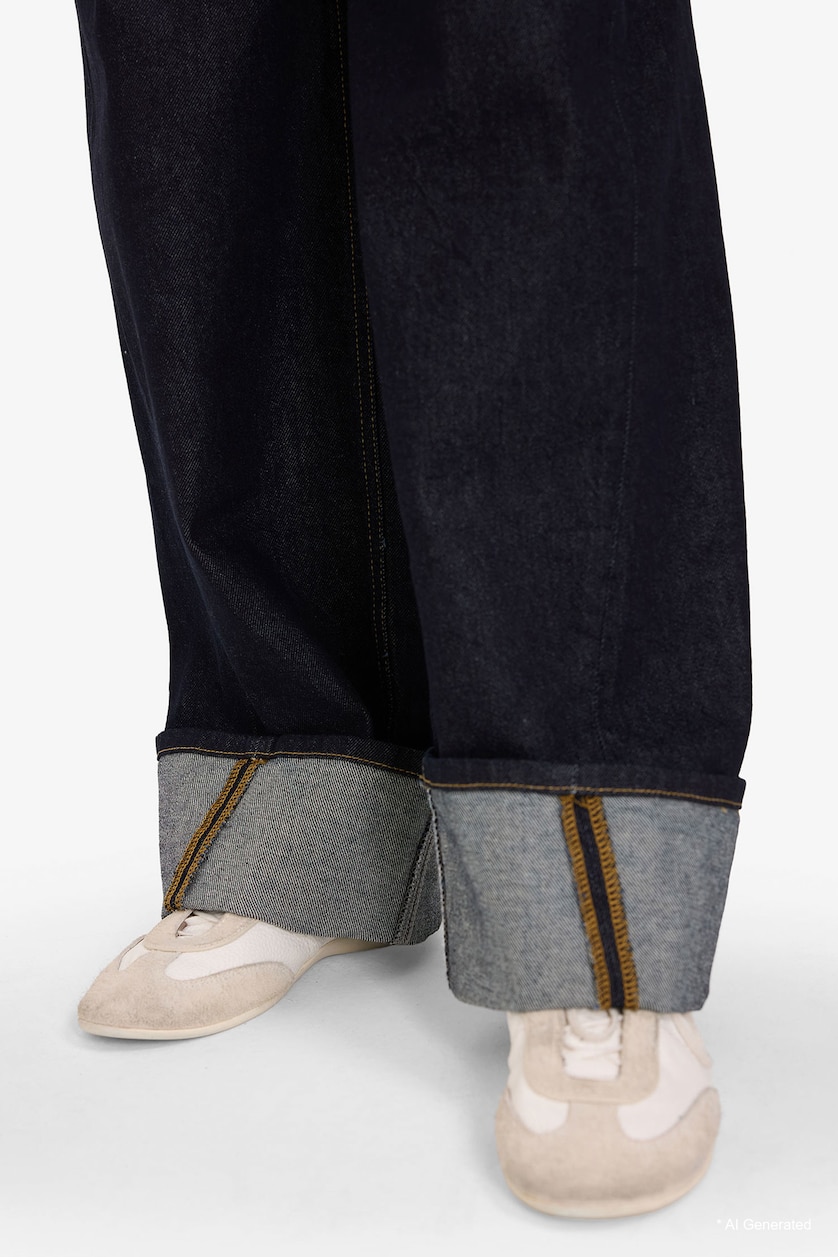 Kadın Mavi Siyah Straight Wide Yüksek Bel Jean