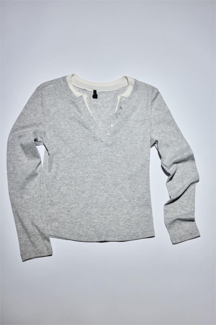 Woman Grey Melange Woman Long Sleeve T-Shirt