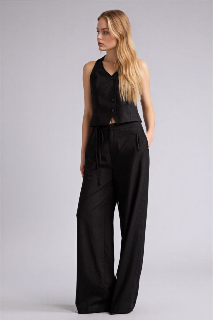 Женщины Черный Жилет из льна для женщин