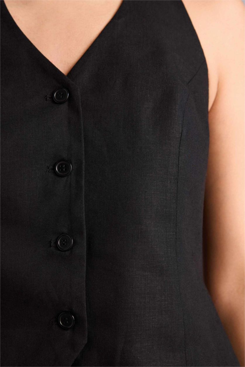 Женщины Черный Жилет из льна для женщин