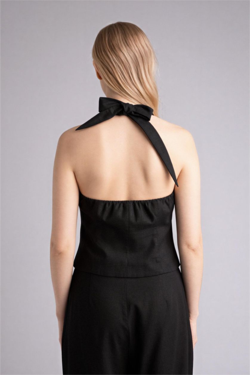 Женщины Черный Жилет из льна для женщин