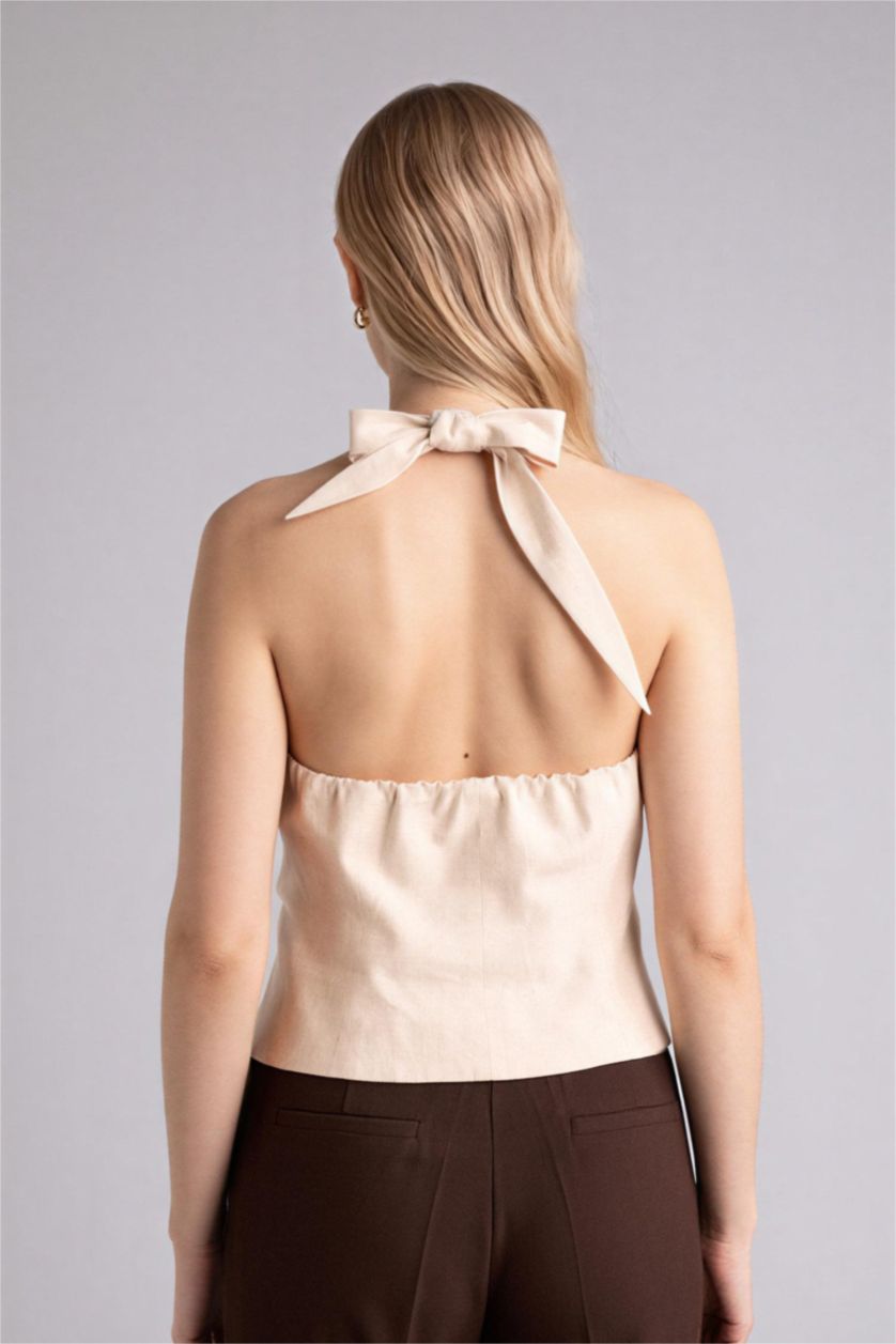 Женщины Бежевый Жилет из льна для женщин