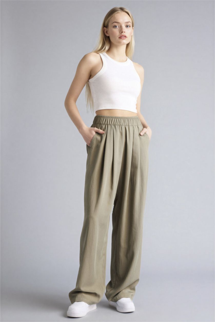 Әйелдерге хаки кең аяқ Шалбар