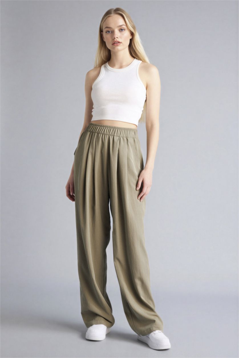 Әйелдерге хаки кең аяқ Шалбар