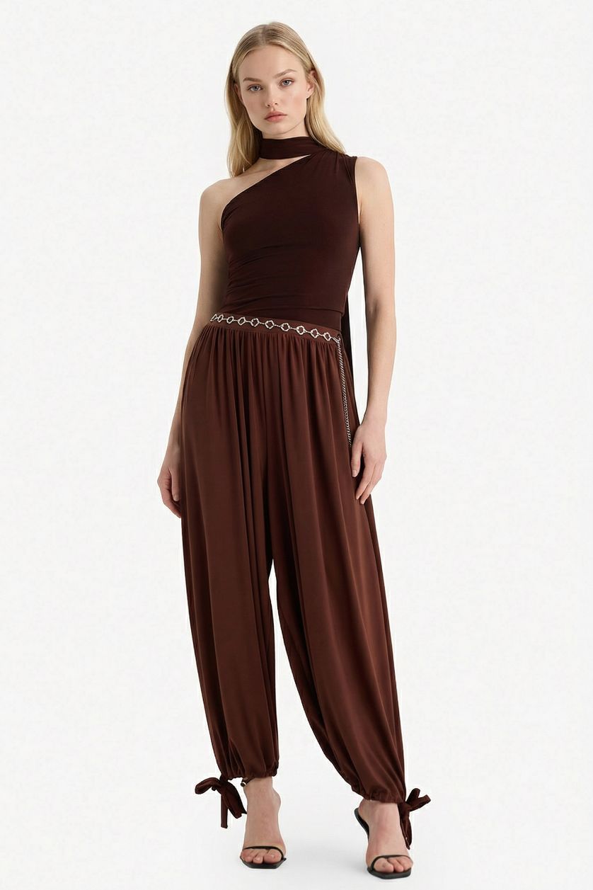 Woman Brown Balloon Fit Regular Waist Standard Length Jeans