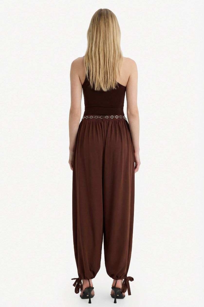 Woman Brown Balloon Fit Regular Waist Standard Length Jeans