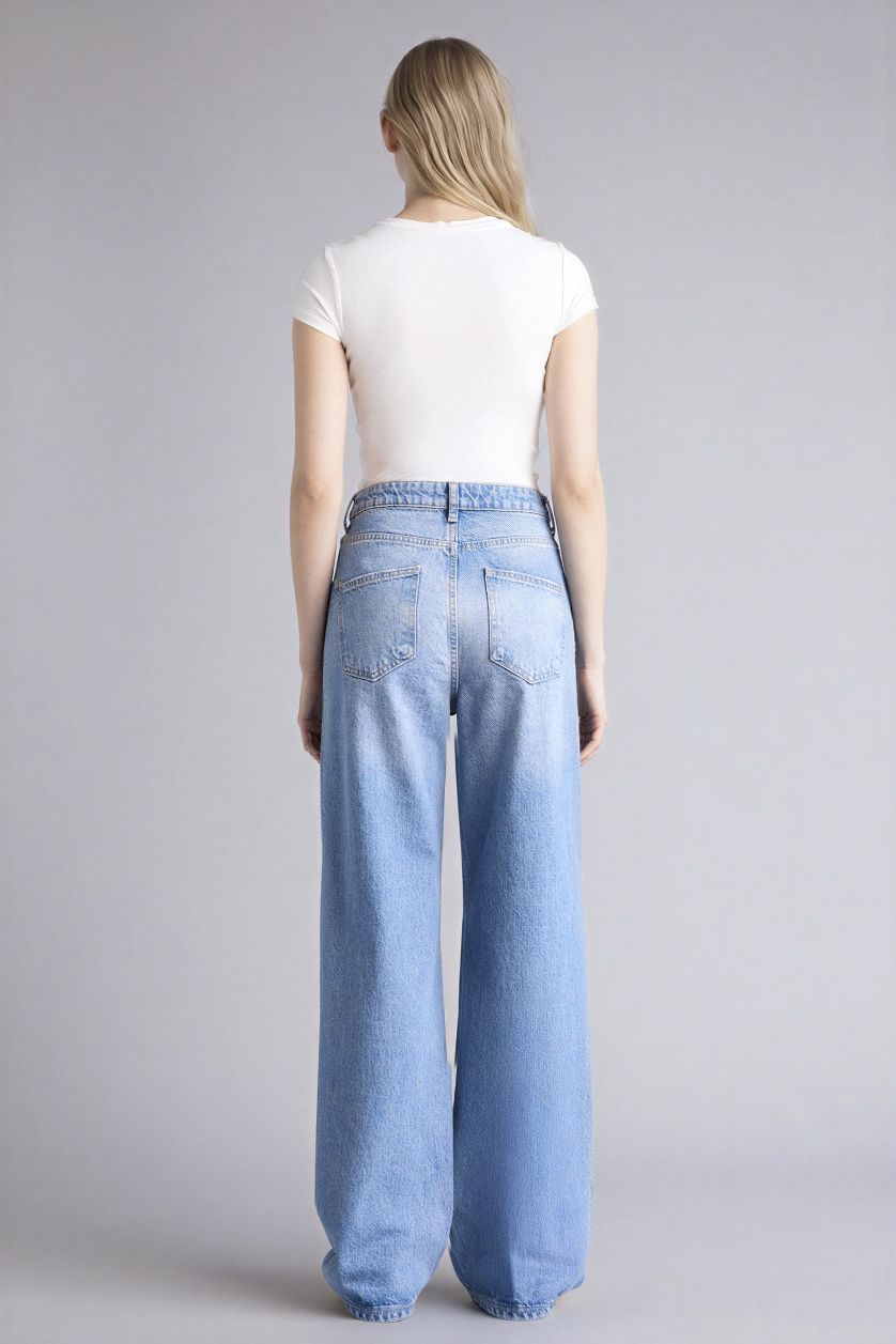 Kadın Açık İndigo Straıght Fıt Yüksek Bel Jean Pantolon