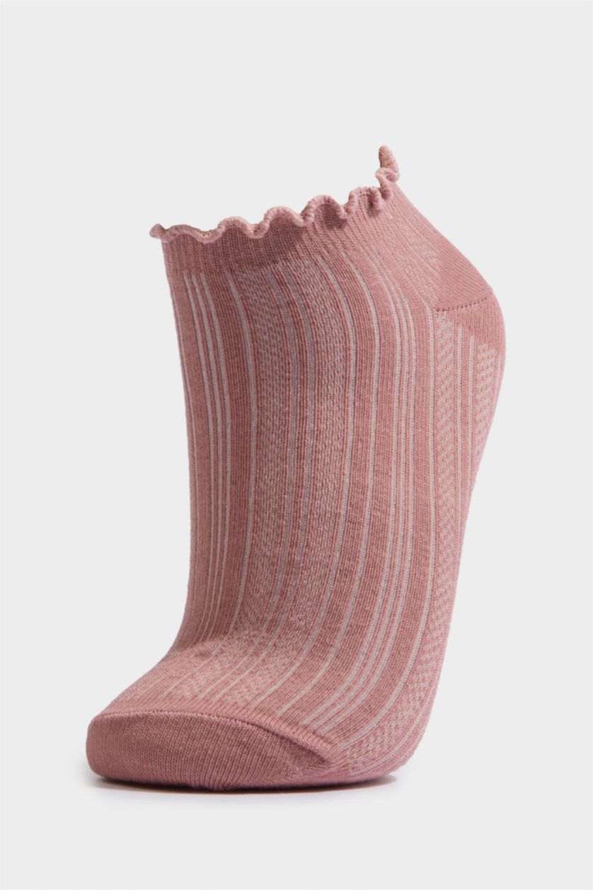 Kadın Açık Pembe Kadın Fırfırlı 3'lü Pamuklu Patik Çorap