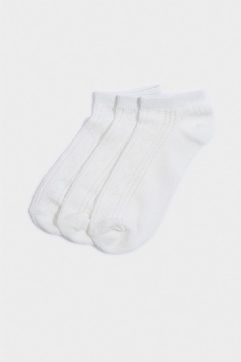 Woman White 3 piece Cotton Short Socks