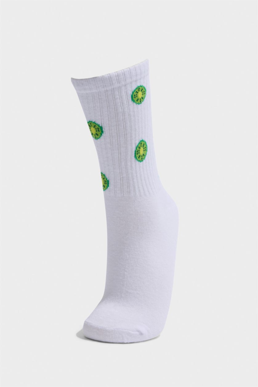 Kadın Karma Kadın Meyve Desenli 5'li Pamuklu Uzun Çorap