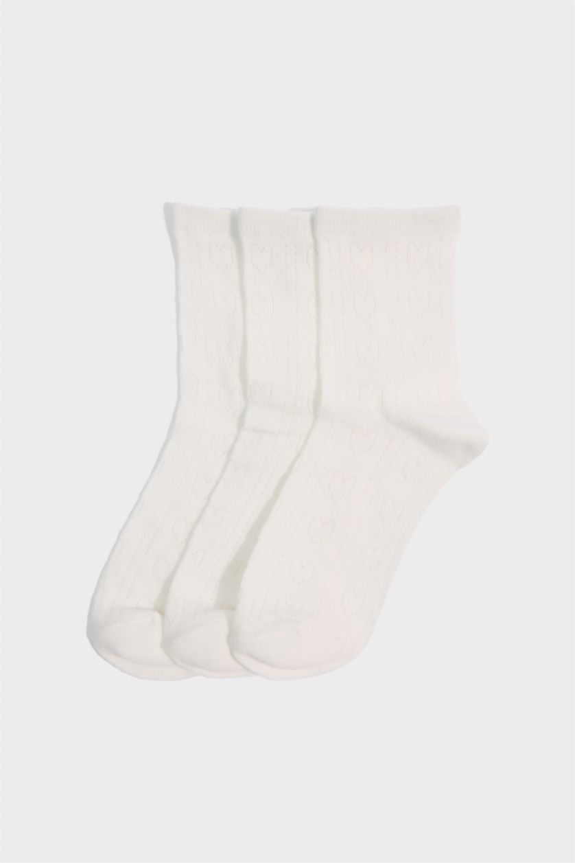Kadın Beyaz Kadın Ajur 3'lü Pamuklu Soket Çorap