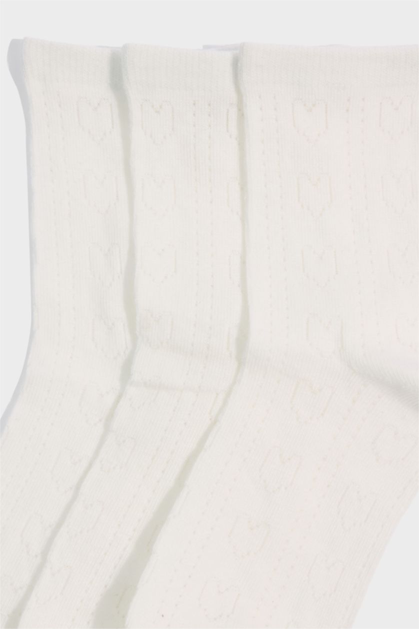 Kadın Beyaz Kadın Ajur 3'lü Pamuklu Soket Çorap