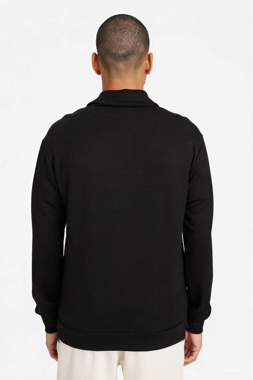 Erkek Siyah Standart Fit Polo Yaka Modal Sporcu Sweatshirt