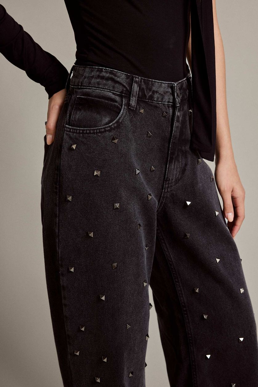 Woman Black Relax Fit Denim Trousers