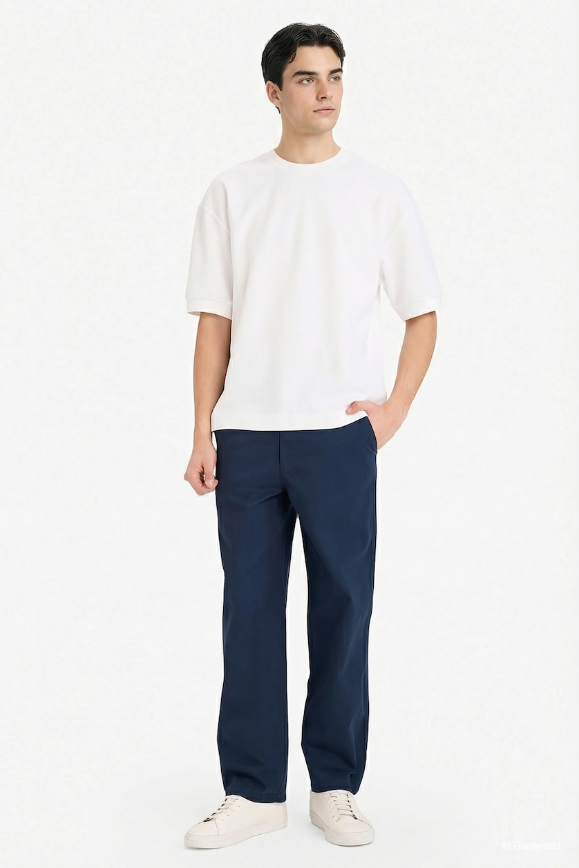 MAN NAVY 100% Cotton Relax Fit Trousers