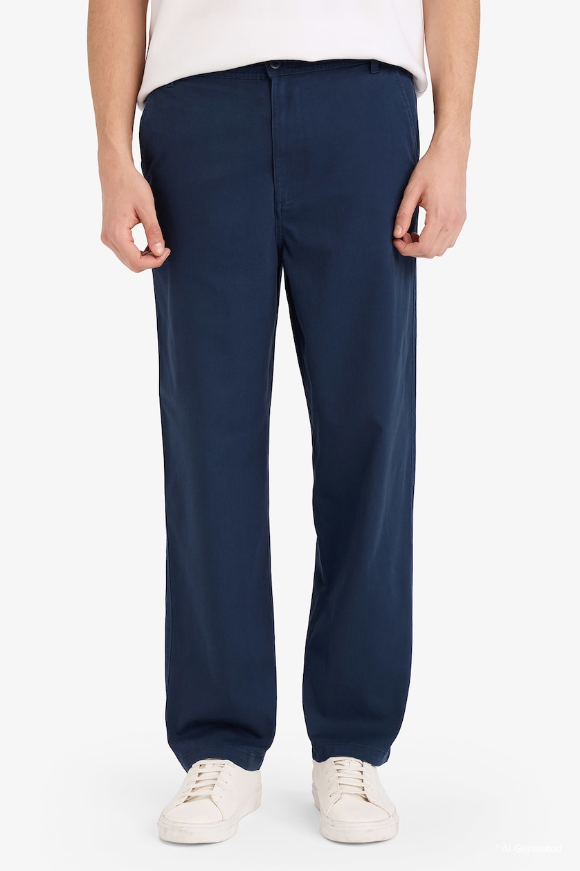 MAN NAVY 100% Cotton Relax Fit Trousers