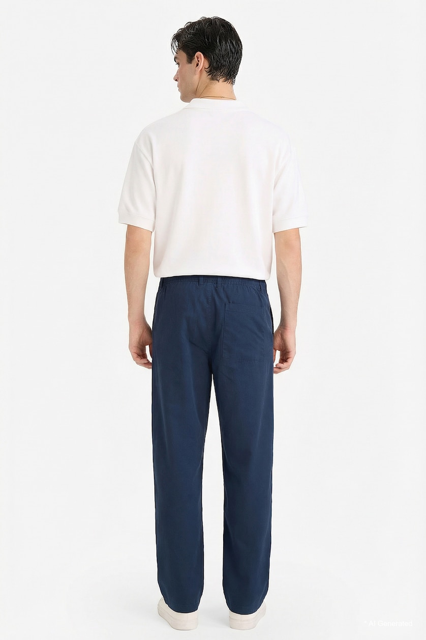 MAN NAVY 100% Cotton Relax Fit Trousers