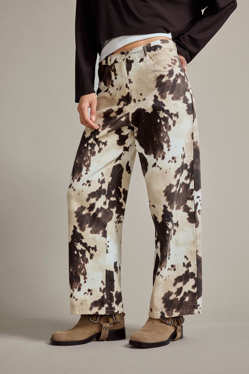 نساء أبيض بنطرون جينز مطبوع قصة مريحة