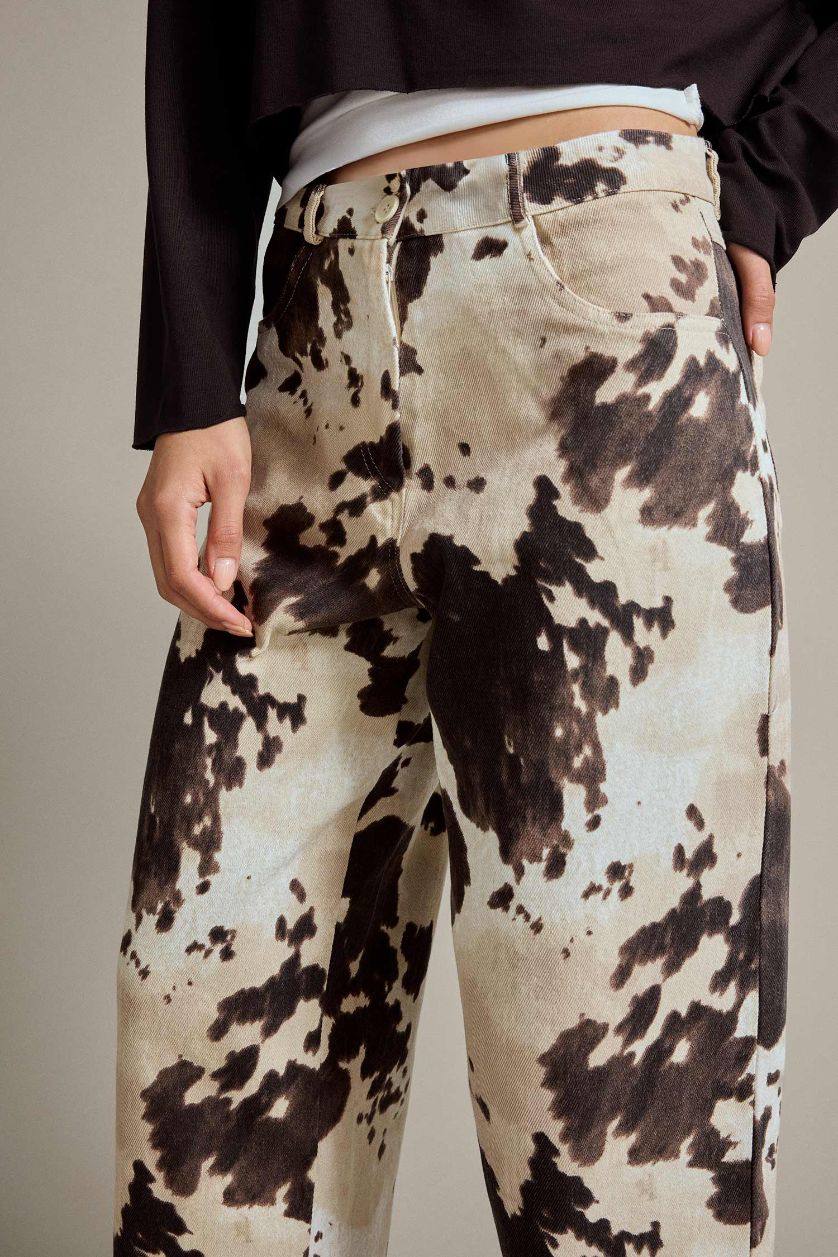 نساء أبيض بنطرون جينز مطبوع قصة مريحة