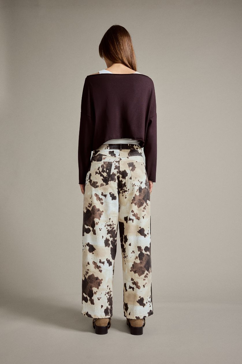 نساء أبيض بنطرون جينز مطبوع قصة مريحة