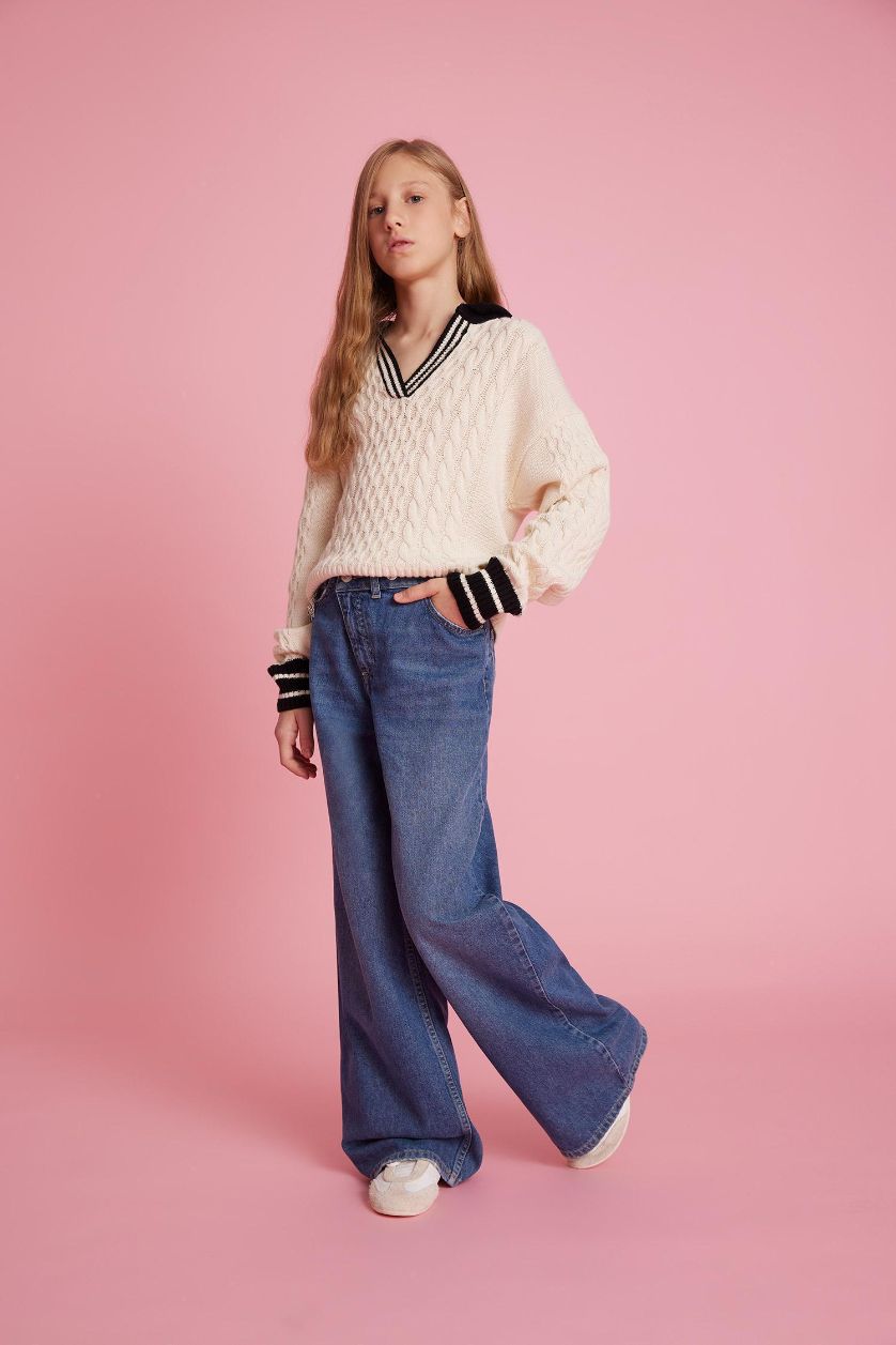 Kız Çocuk - Genç Kız Mavi Wide Leg Geniş Paça Jean Pantolon Kız Çocuk