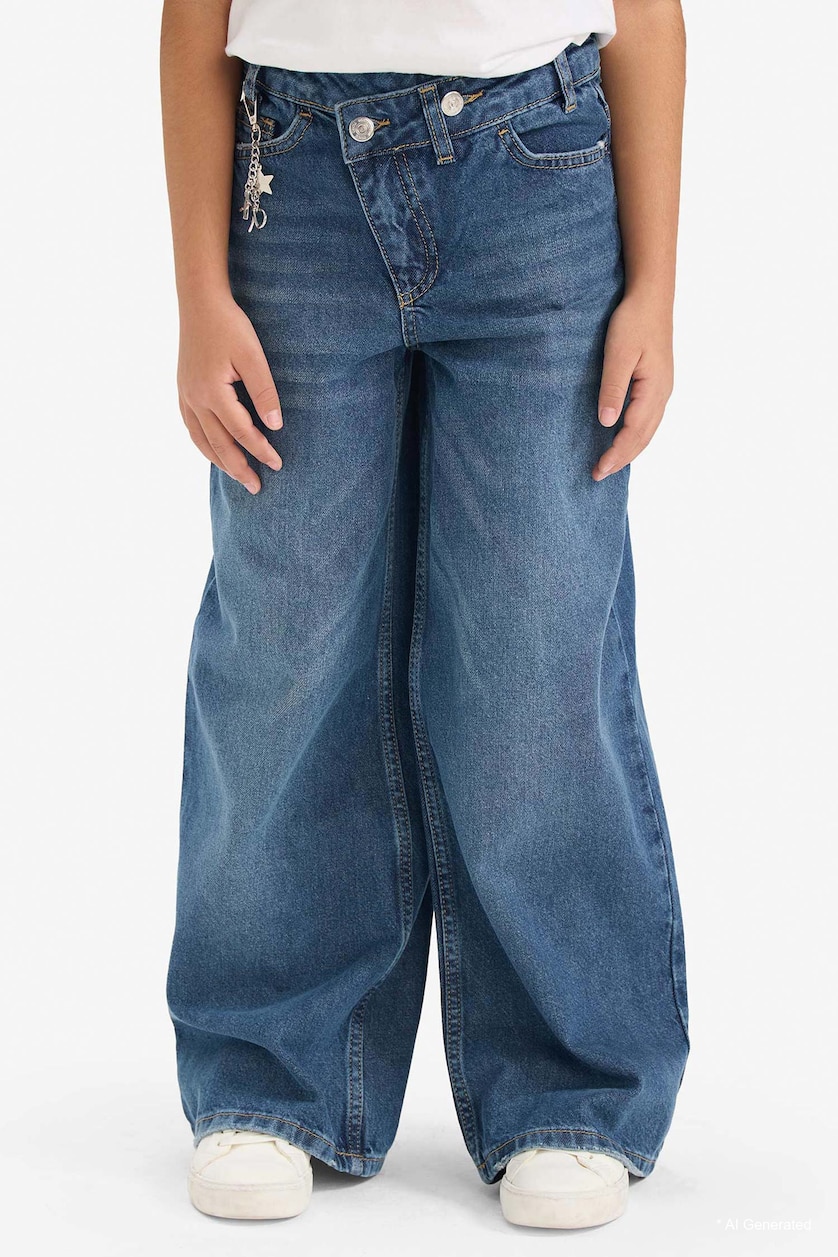Девочки и подростки Голубрй Джинсы Wide Leg