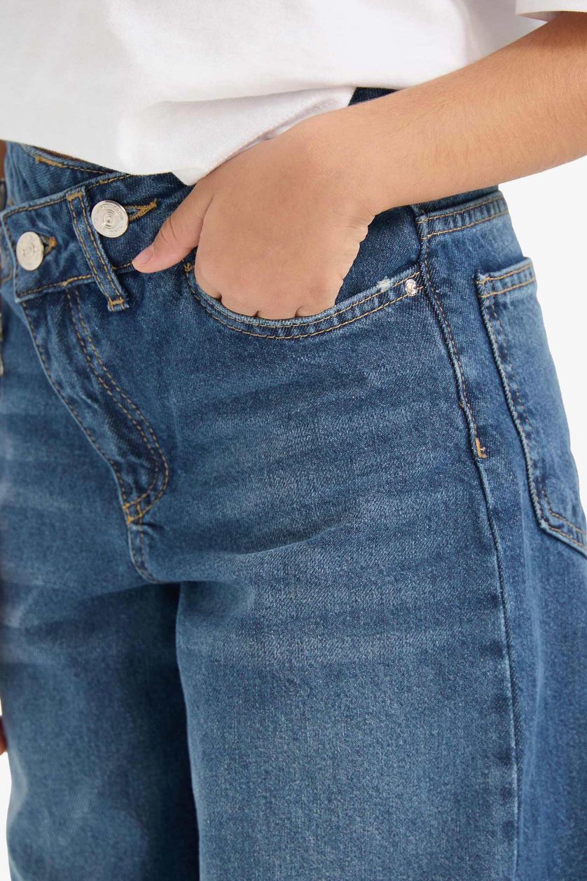 Kız Çocuk - Genç Kız Mavi Wide Leg Geniş Paça Jean Pantolon Kız Çocuk