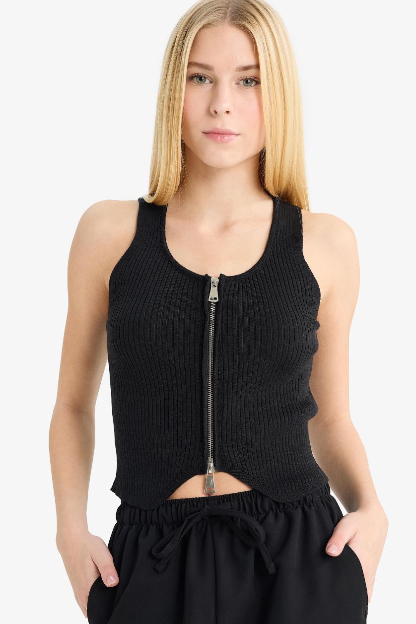 WOMAN Black Slim Fit V-Neck Tank Top