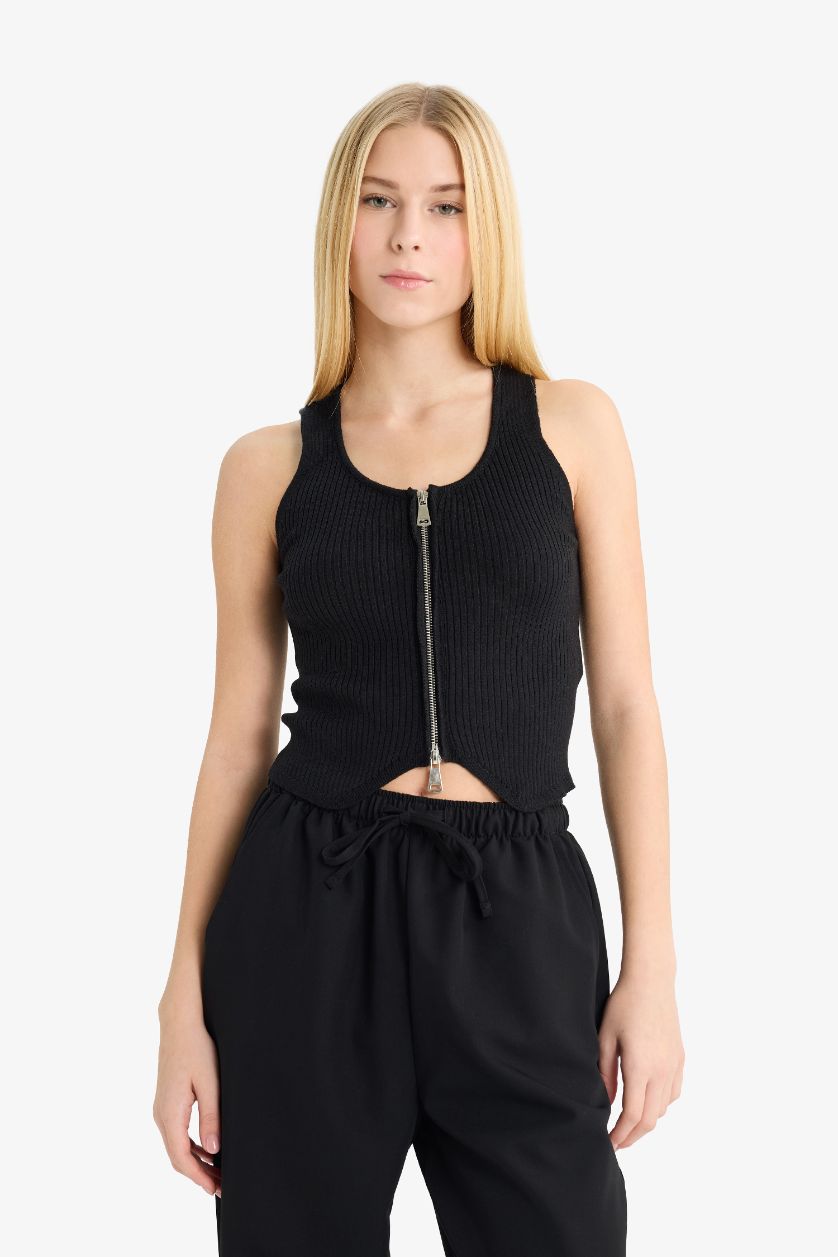 WOMAN Black Slim Fit V-Neck Tank Top