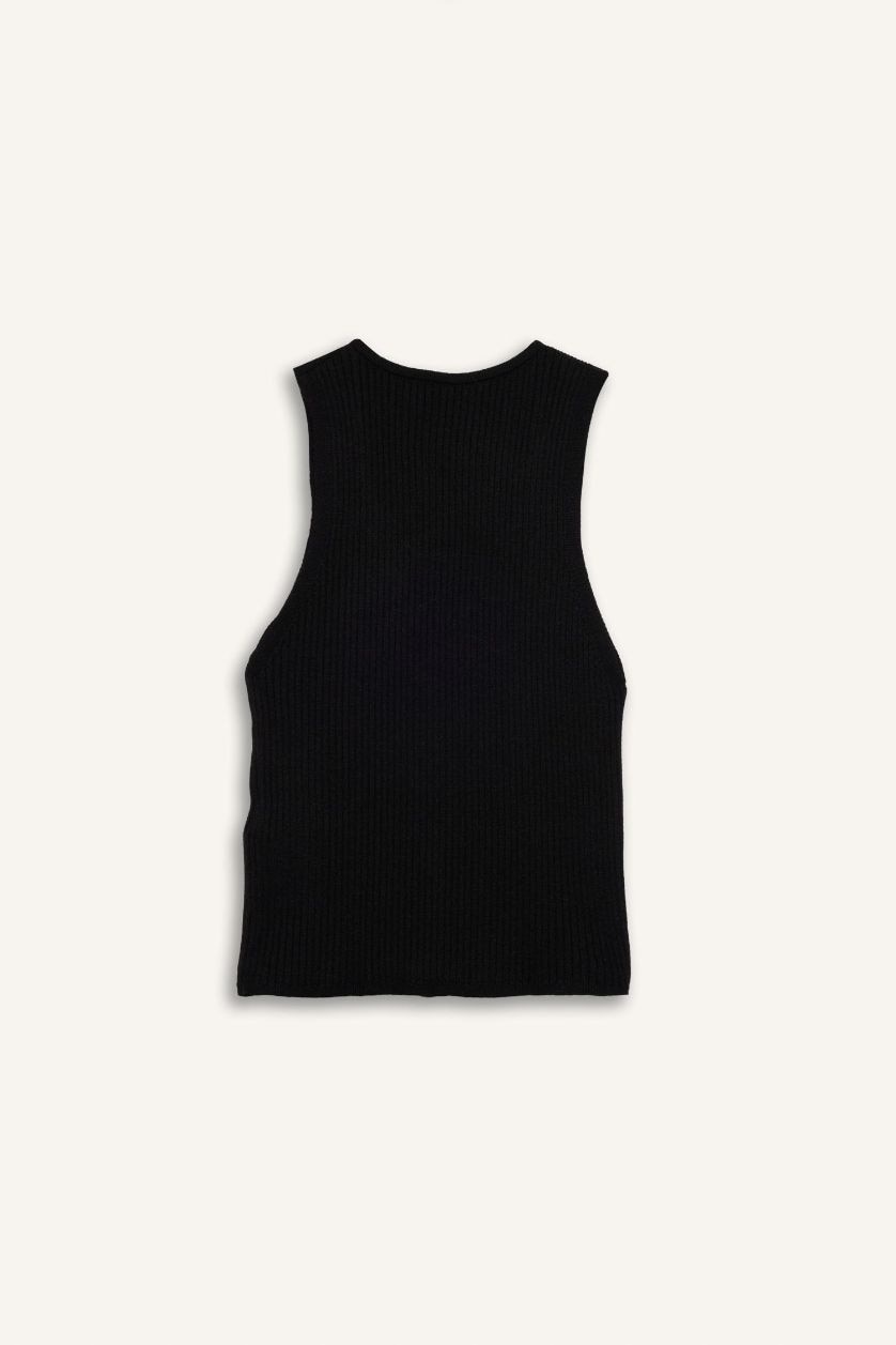 WOMAN Black Slim Fit V-Neck Tank Top