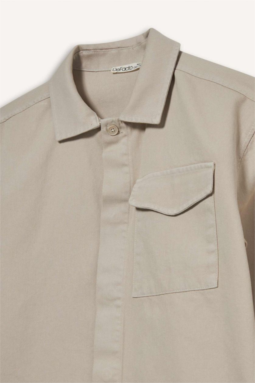 Erkek Çocuk - Genç Erkek Gri Oversize Geniş Kalıp Polo Yaka Uzun Kollu Gömlek Erkek Çocuk