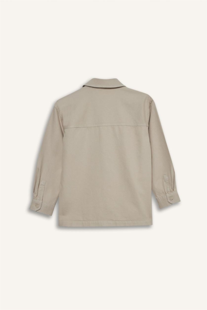 Erkek Çocuk - Genç Erkek Gri Oversize Geniş Kalıp Polo Yaka Uzun Kollu Gömlek Erkek Çocuk