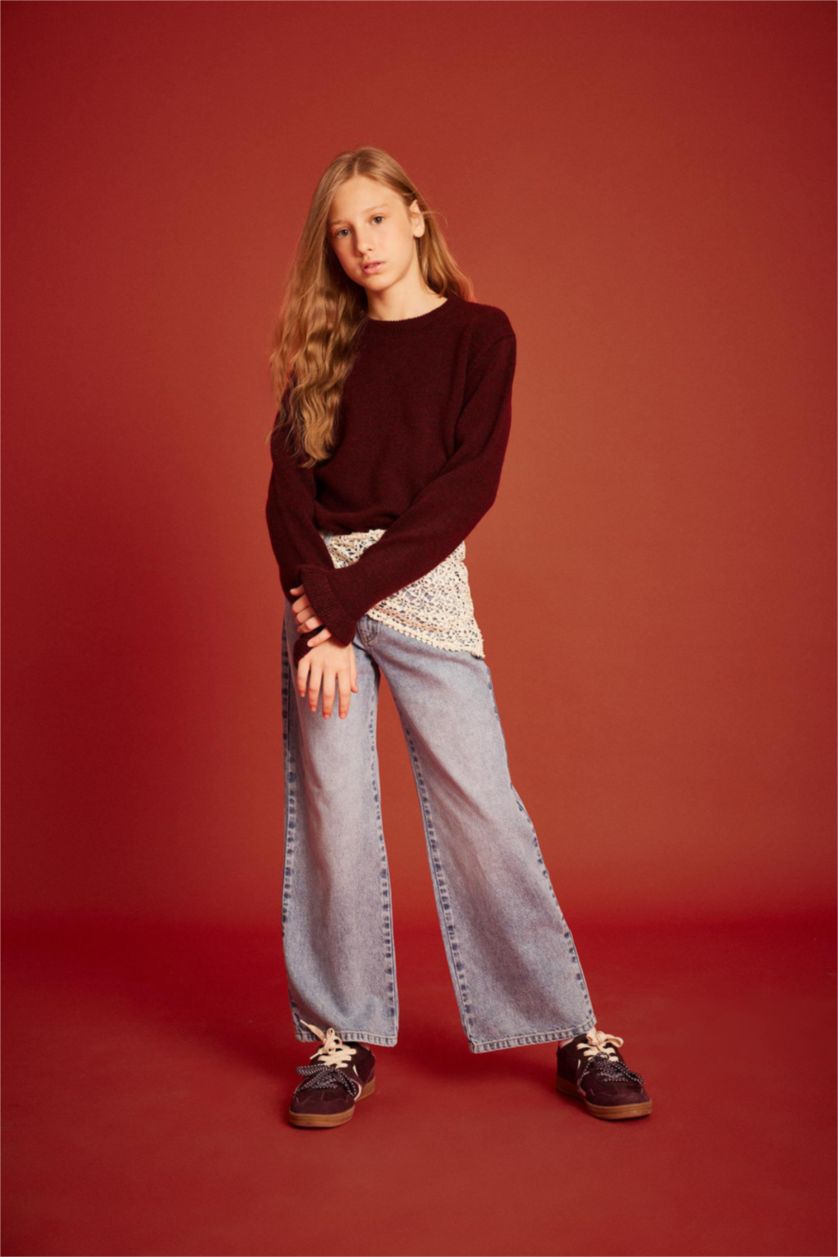 GIRLS & TEENS Blue Straight Fit Denim Trousers